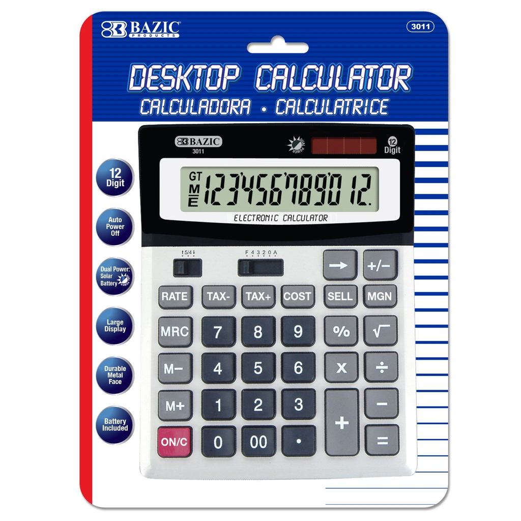 BAZIC 12 Digit Calculator #3011 w/Profit Calculation -  (12/bx)
