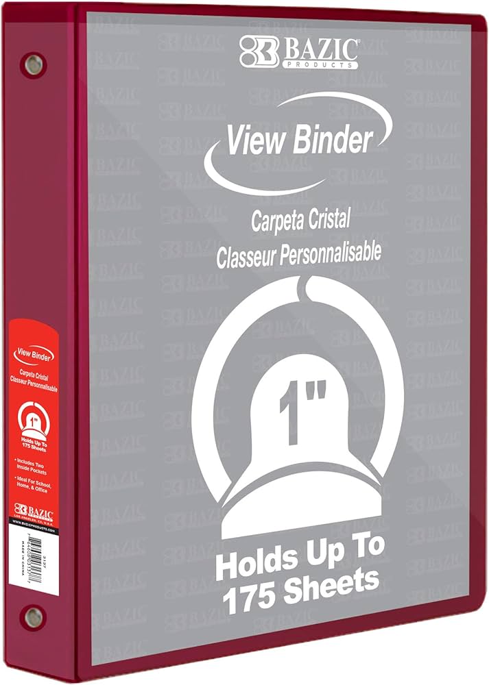 BAZIC 3 Ring 1" BURGUNDY #4120 View Binder - (12/bx)
