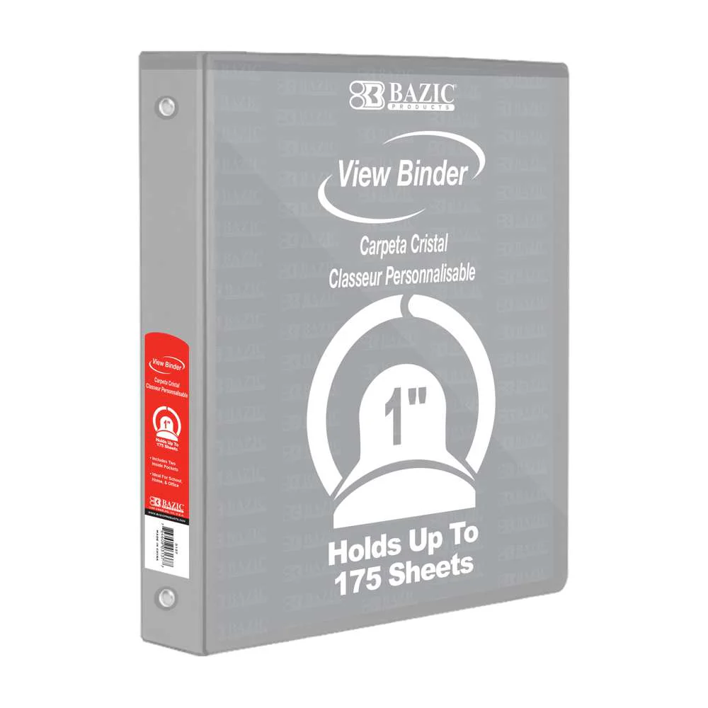 BAZIC 3 Ring 1" GREY View Binder - (12/bx)