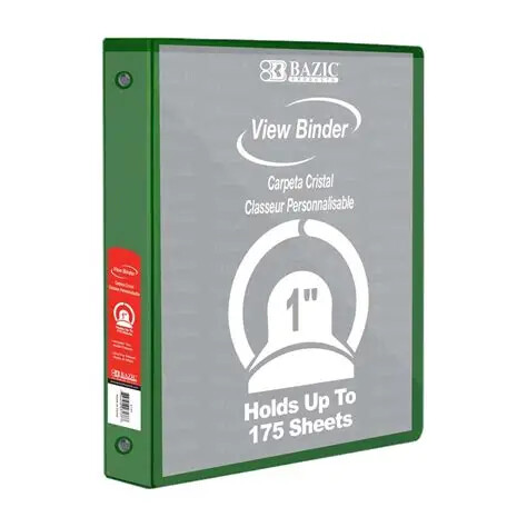 BAZIC 3 Ring 1" GREEN #4122 View Binder - (12/bx)