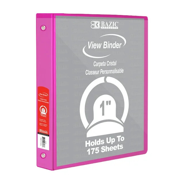 BAZIC 3 Ring 1" FUSCHIA PINK #4126 View Binder - (12/bx)