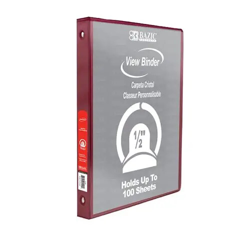 BAZIC 3 Ring 1 1/2" BURGUNDY #4140 View Binder  - (12/ctn)