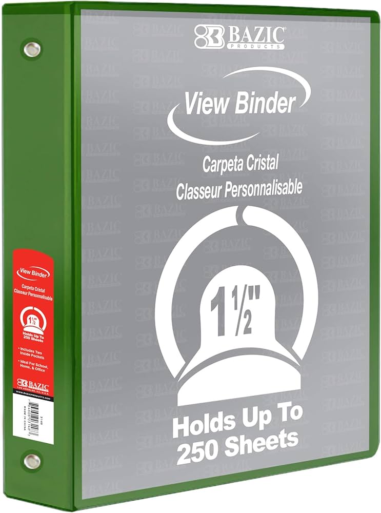BAZIC 3 Ring 1 1/2" GREEN #4142 View Binder - (12/ctn)