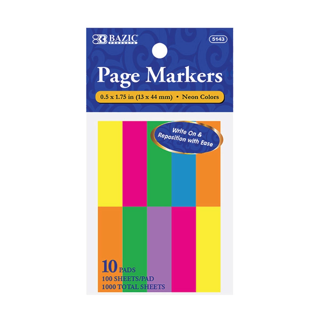 Bazic Page Marker #5143 NEON 0.5"x1.75" 10pk 