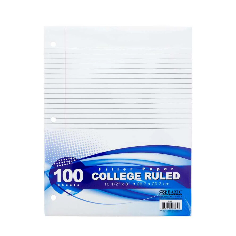Bazic Binder Refill Sheets Ruled #565 L/S 3 Ring 