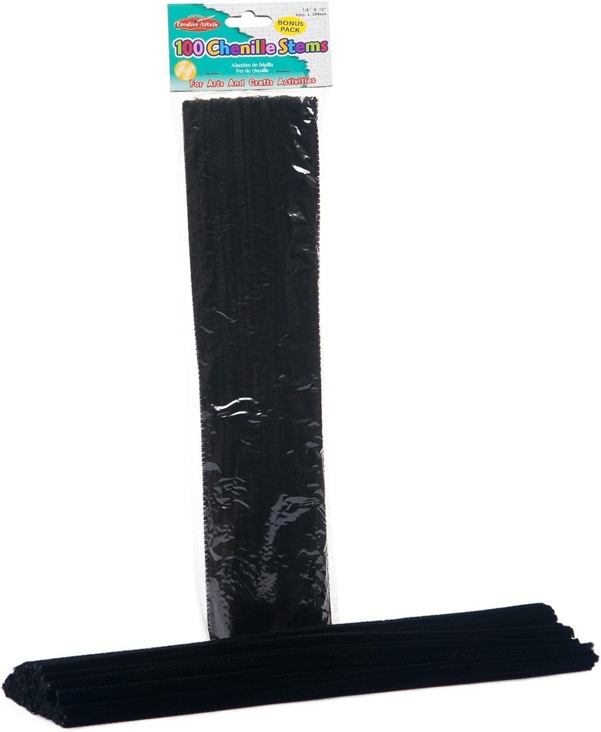 Chenille Stems #65420 BLACK 4mm/12" 100s