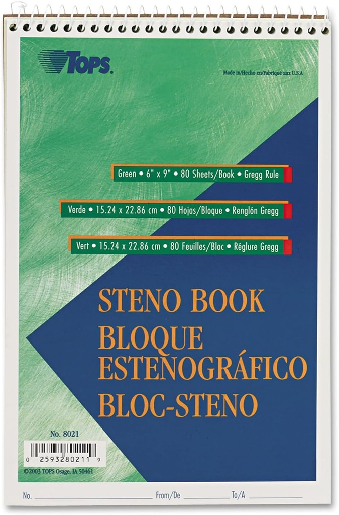 Tops Steno #8021 Book 80sht Green