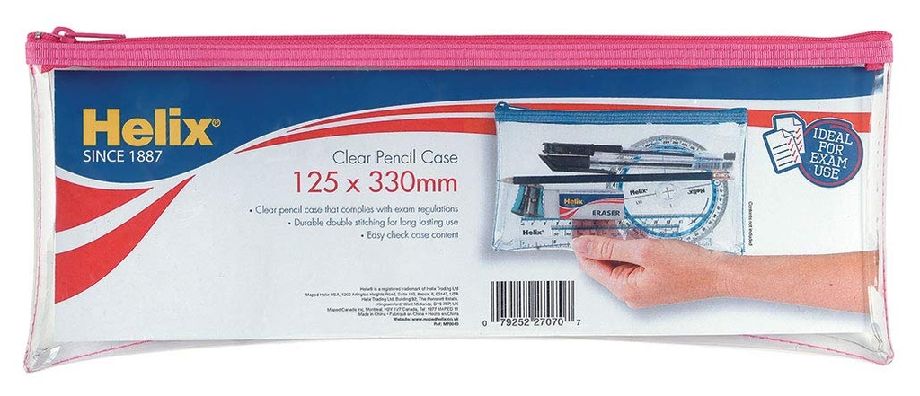 Helix CLEAR #X27070/M78040 13X5" Pencil Case 