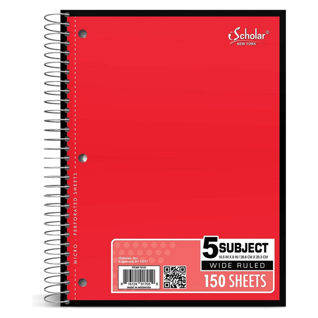 iScholar 5 Subject #78107/78108 NoteBooks - (12/ctn)