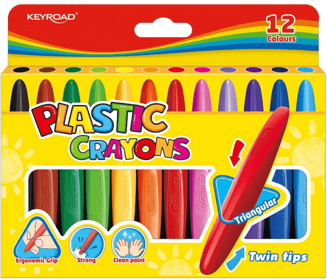 KEYROAD Plastic Duo Tip Ergo Wax Crayons 12's #971802