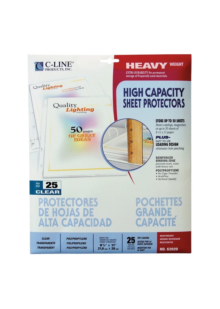 C-Line Sheet Protector High Capacity L/S CLEAR pk25