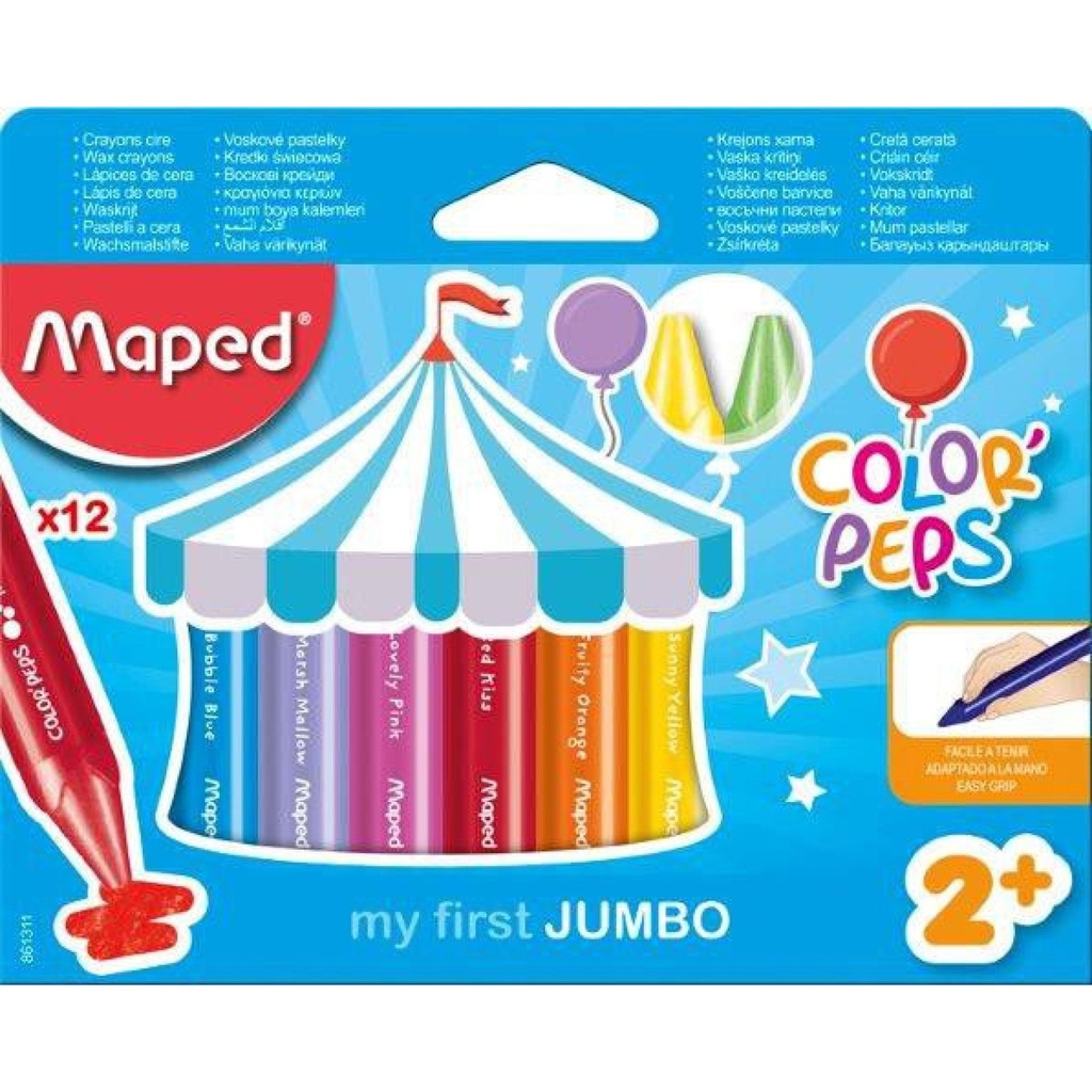 MAPED Wax JUMBO E/Grip Crayons 12s CPeps