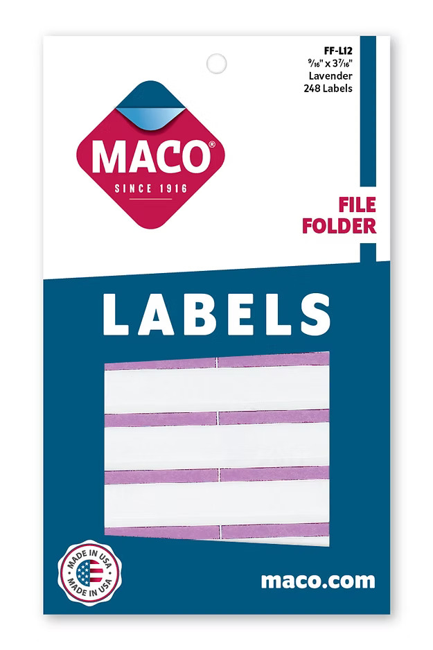 Maco File Folder FF-L12 LAVENDER Labels 248s- (18/bx)
