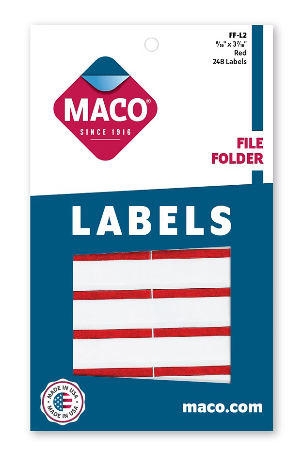 Maco File Folder FF-L2 RED Labels 248s - (18/bx)