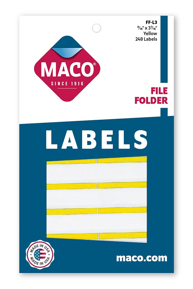Maco File Folder FF-L3 YELLOW Labels 248s - (18/bx)