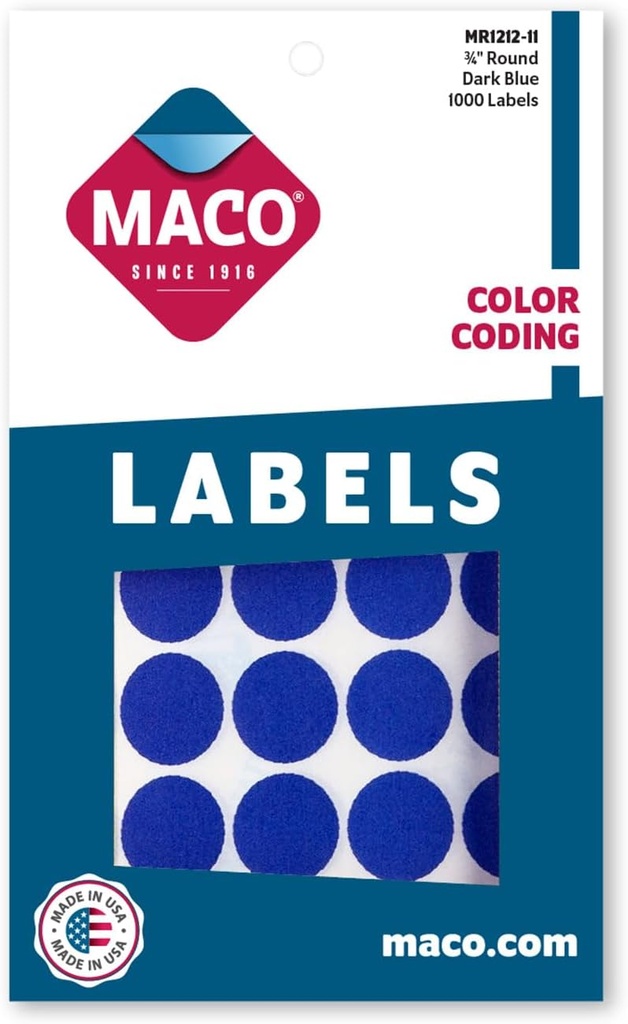 Maco Round Labels DARK BLUE 3/4" 1000s  - (18/bx)