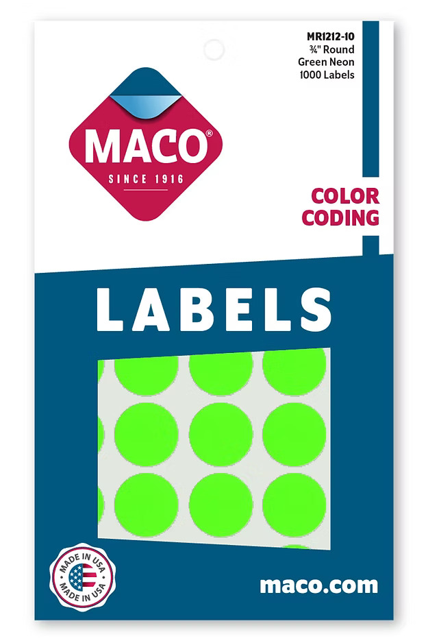 Maco Round Labels 3/4" GREEN GLOW - (18/bx)