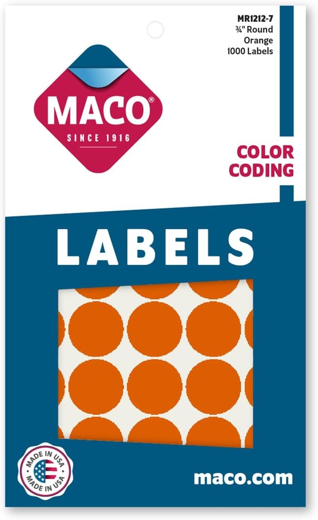 Maco Round Labels ORANGE 3/4" 1000s - (18/bx)