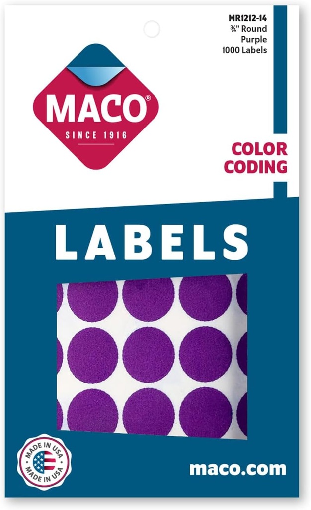 Maco Round Labels PURPLE 3/4" 1000s - (18/bx)