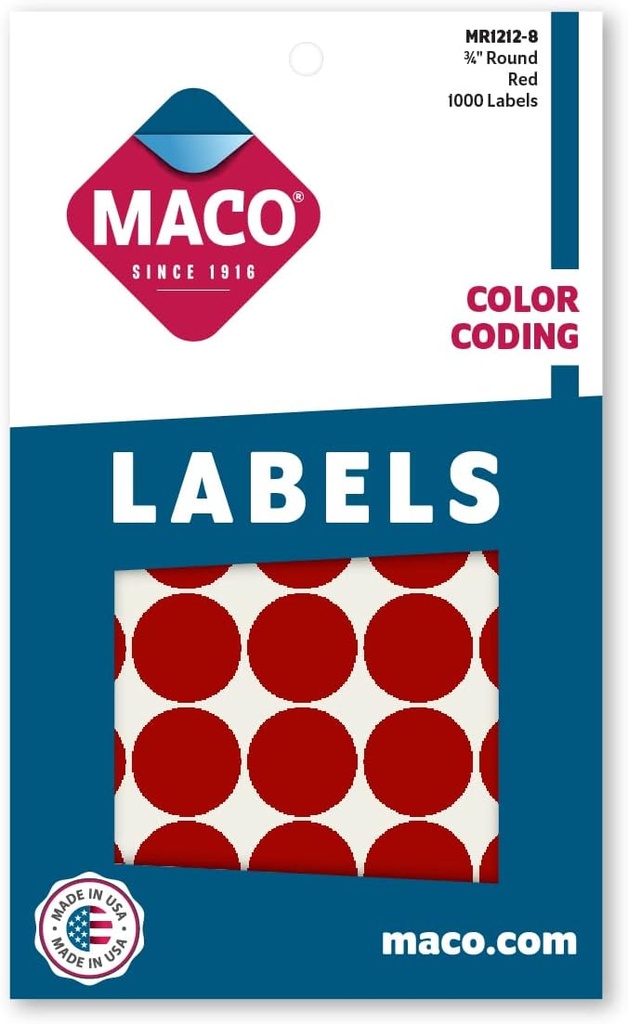 Maco Round Labels RED 3/4" 1000s - (18/bx)