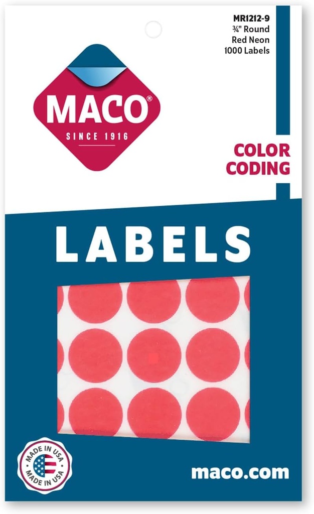 Maco Round Labels RED GLOW 3/4" 1000s - (18/bx)