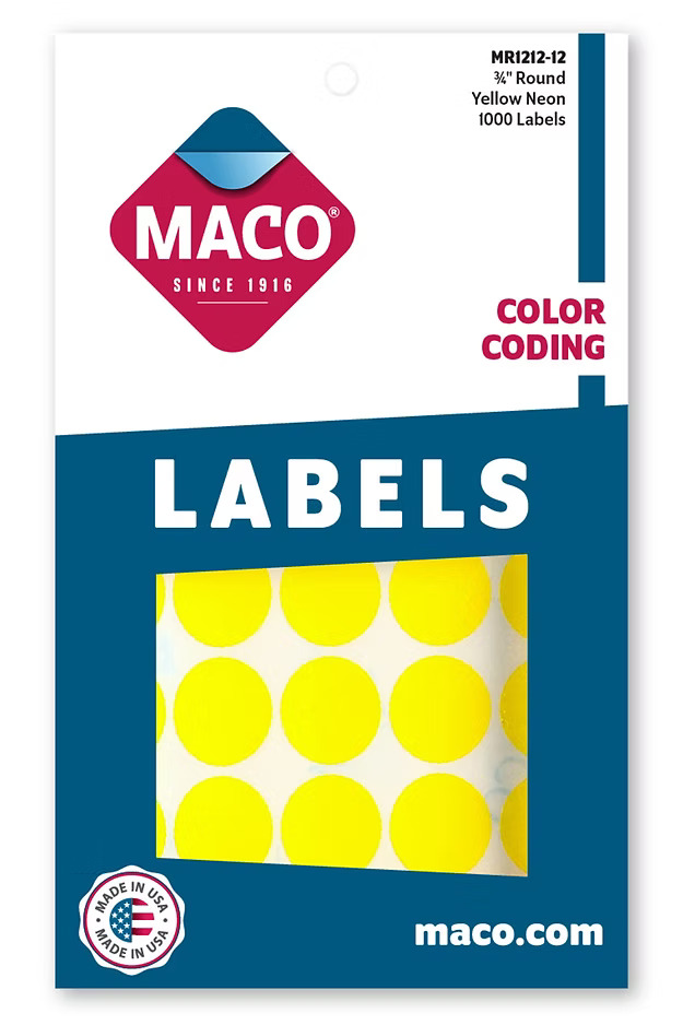 Maco Round Label YELLOW GLOW 3/4" 1000s  - (18/bx)