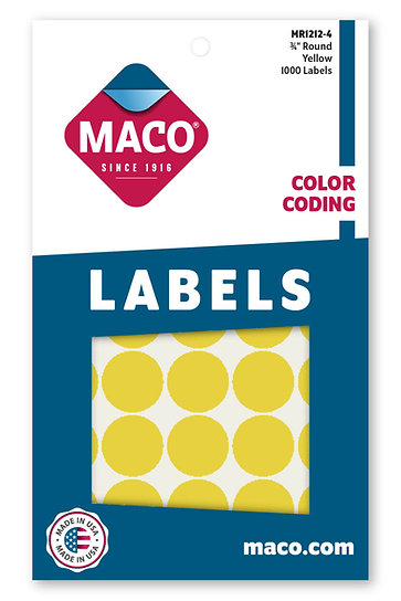 Maco Round Labels YELLOW 3/4" 1000s - (18/bx)
