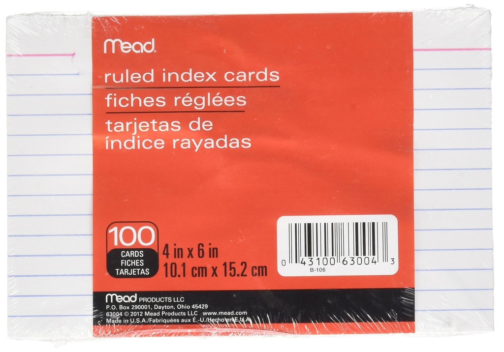 Mead Index Cards 6x4 #63004 Ruled 