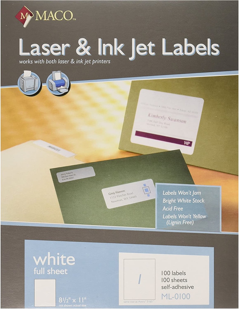 Maco Laser Labels 8-1/2x11 100/pk - (5/ctn)