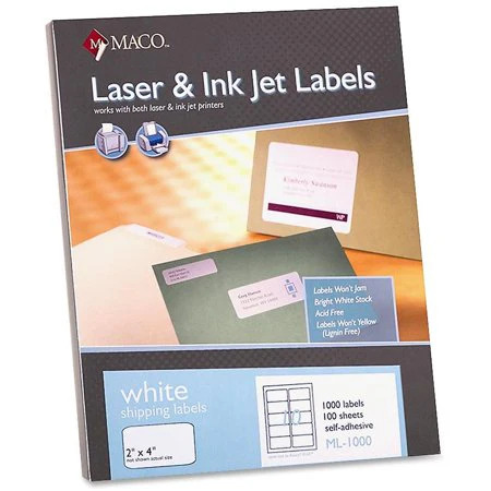 Maco Laser Labels 2x4" White 1000s 