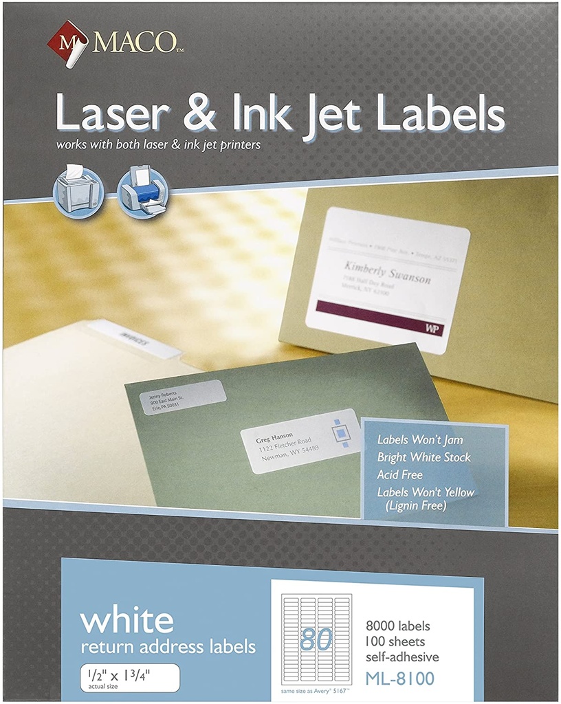 Maco Laser Labels 1/2x1 3/4" White 8000s  - (5/bx)