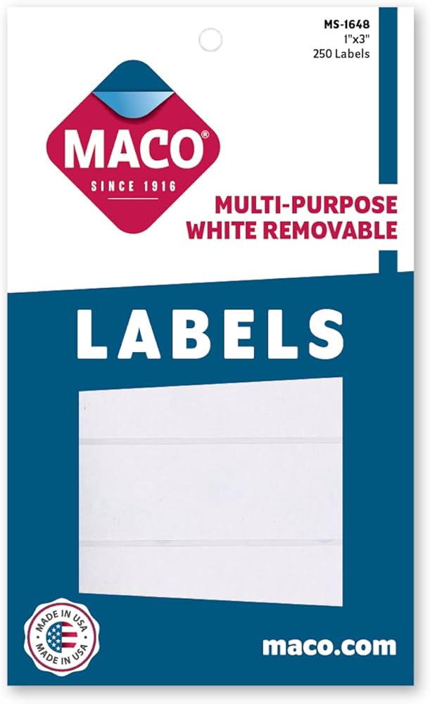 Maco Removable Labels 1x3" 250s  