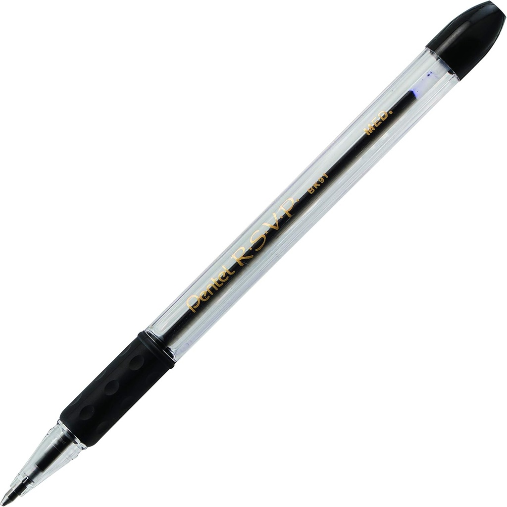 Pentel RSVP BLACK MEDIUM #BK91A 1.0mm Ball Point Pen