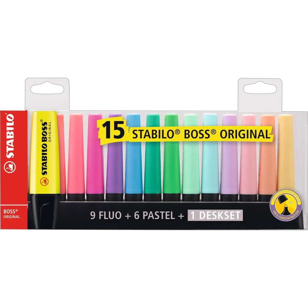 STABILO BOSS Highlighter Desk Set 15pk Assorted