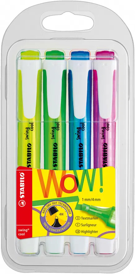 STABILO Swing COOL Highlighter 4pc/wallet - (5pk/bx)