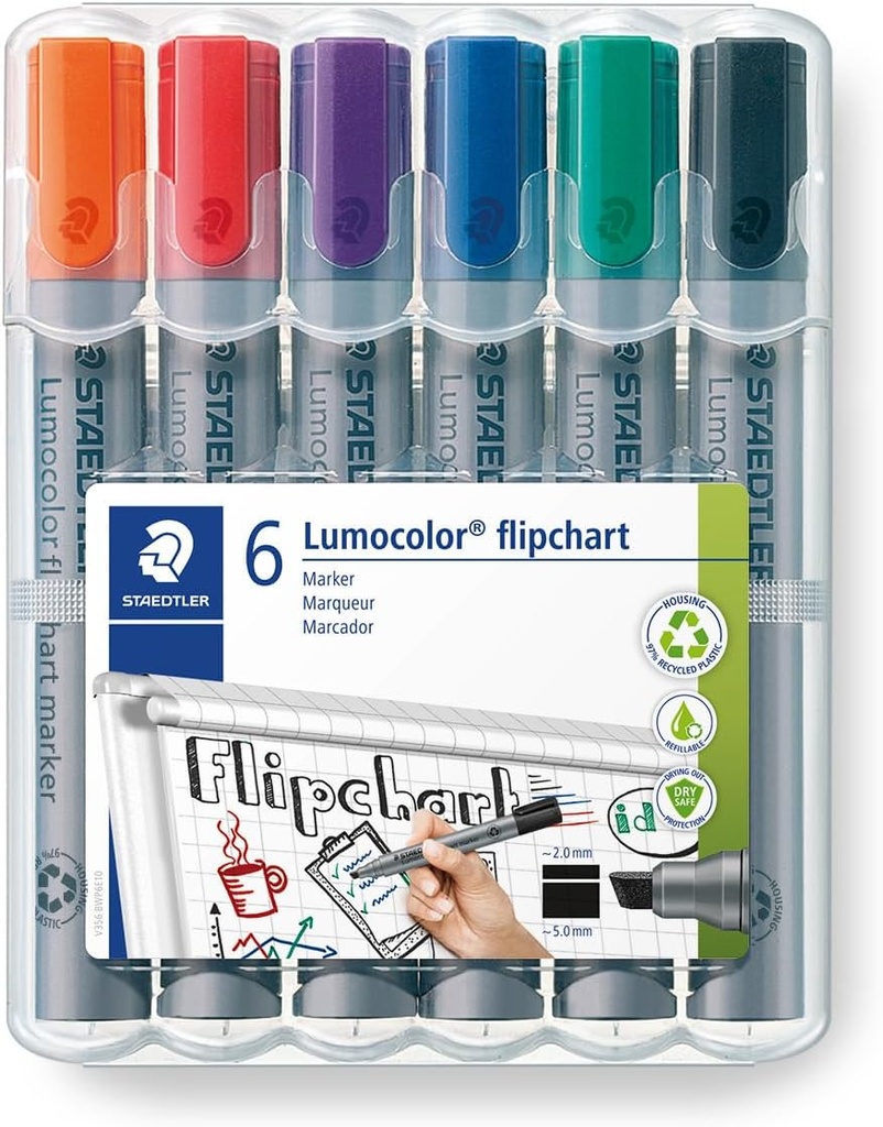 STAEDTLER Flipchart CHISEL #356BWP6 Marker 6pk Set