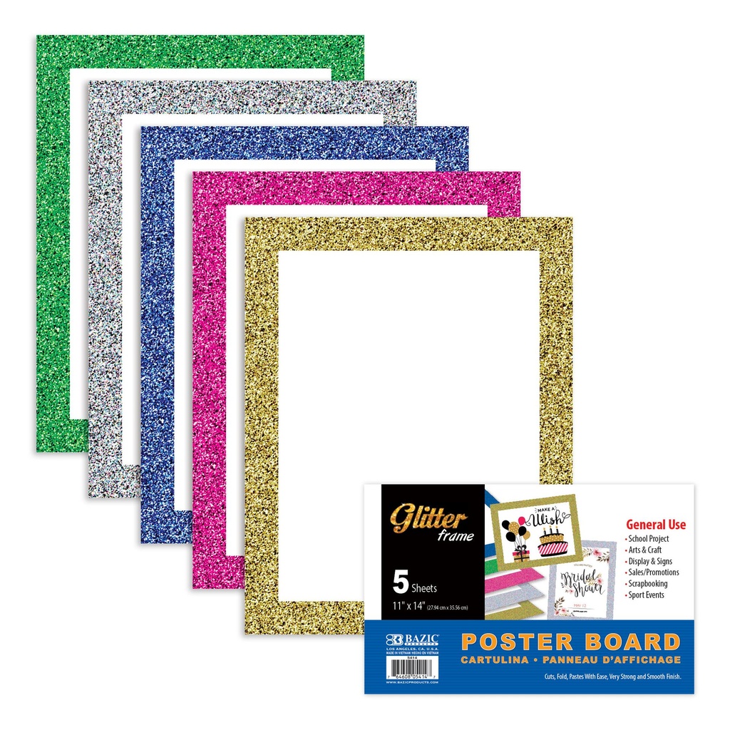 Bazic WHITE Poster Board 11x14" w/Glitter Frame