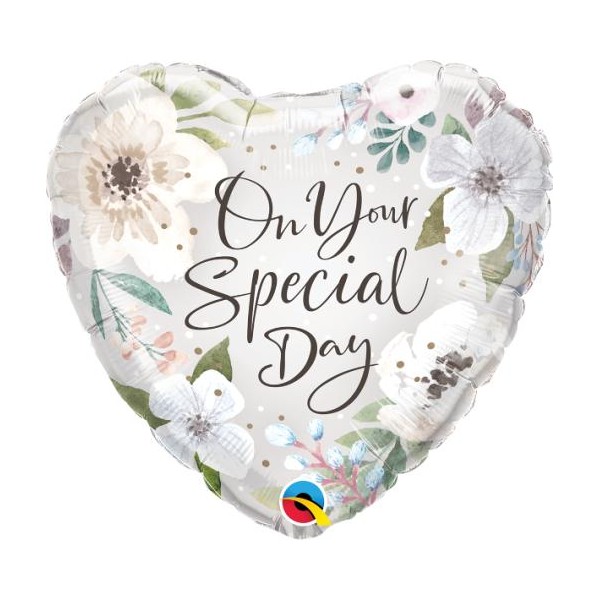 Qualatex 18" Heart Special Day White Floral Balloon