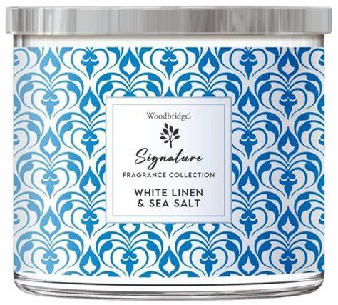 Wax Tumbler Candle Jar 410g - WHITE LINEN & SEA SALT