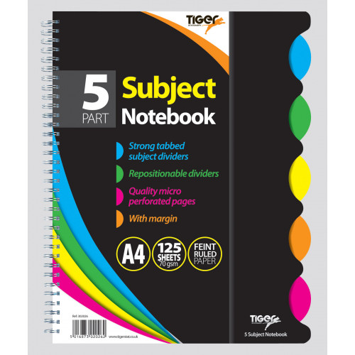 Tiger 5 Subject A4 Twinwire Notebook 125shts (5/pk - 20/ctn)