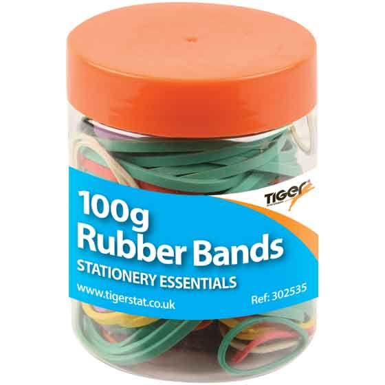 Essential Coloured Rubber Bands Asst. Size Tub 100g