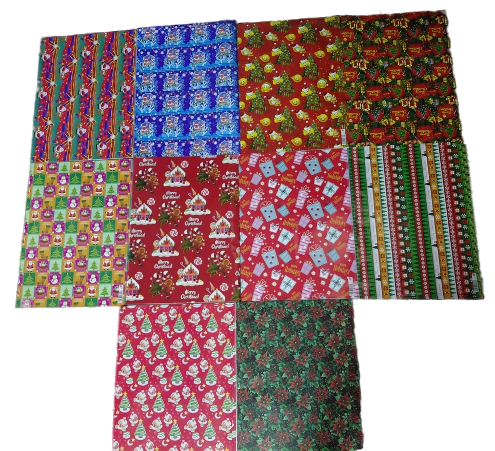 Gift Wrap PAPER XMAS Asst 7 Designs  (Per Sheet)  - (24/pk) 