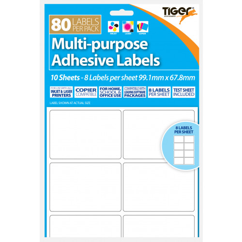 Multi Purpose Printer Labels 99.1x67.8mm  10sht/pk (80pk)