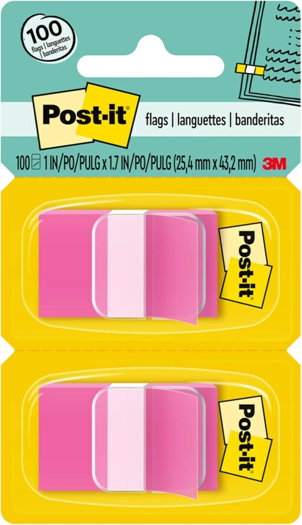 Post It Tape Flags BRIGHT PINK #680-BP2  1"x1.7"  - Sold Singular