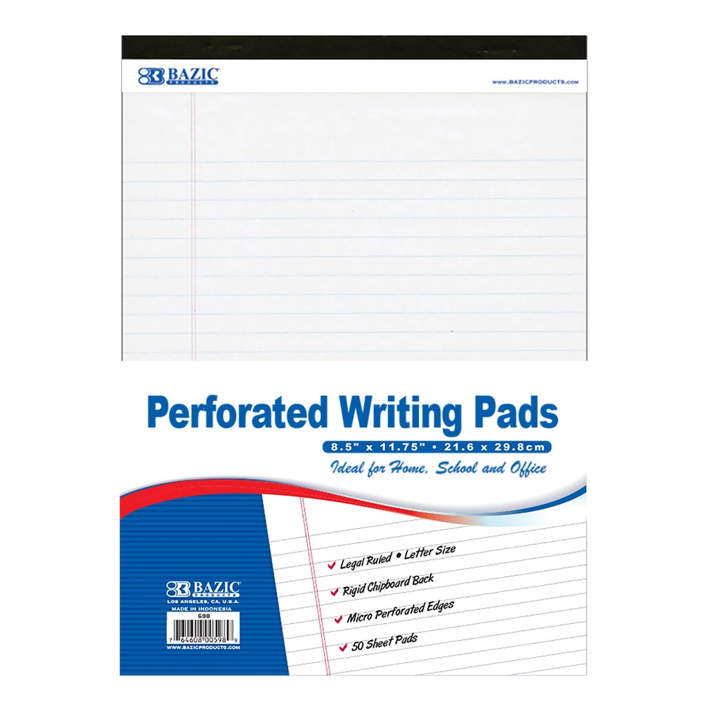 BAZIC Writing Pad WHITE 8.5x11.75"  - (48/ctn)