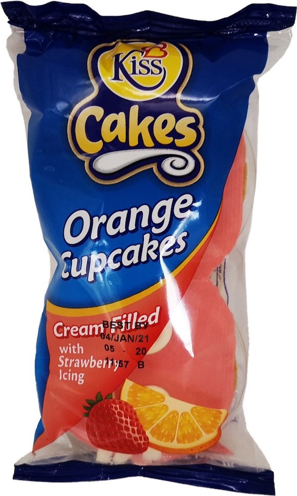 Kiss Cakes Cream Filled Orange Cupcakes w/Strawberry Icing