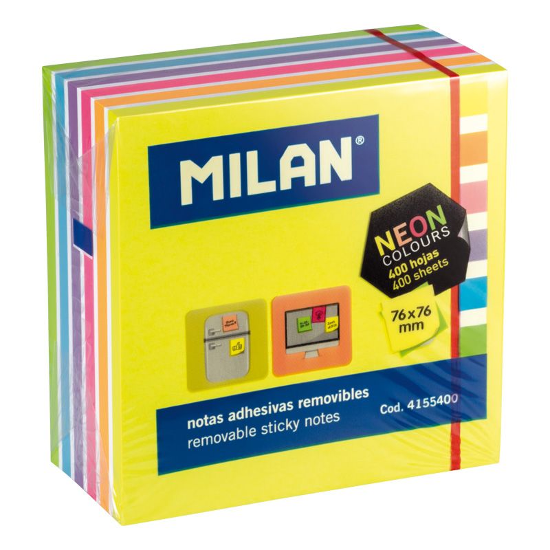 Milan NEON 3x3 Sticky Notes Cube 400shts #4155400