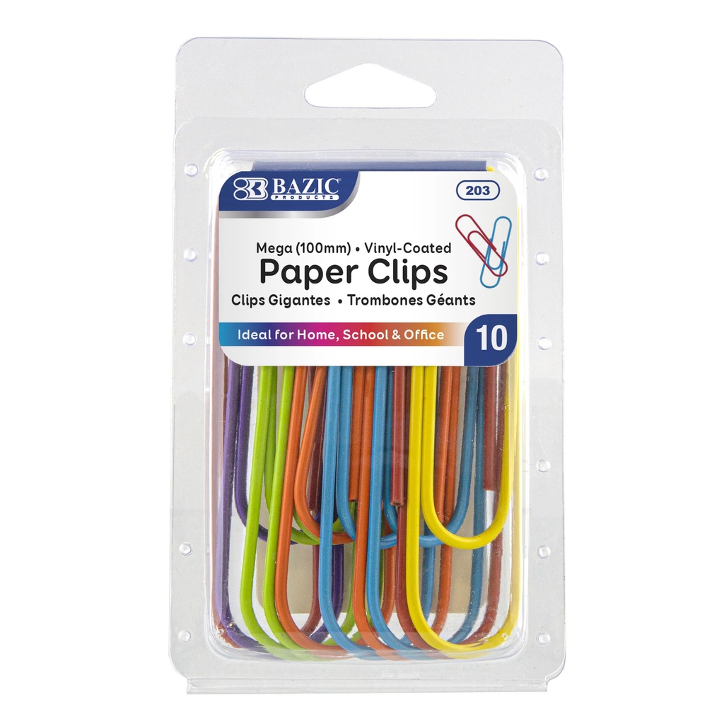 Bazic Paperclips MEGA 4" COLOUR 10pk 