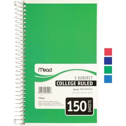 MEAD 3 Subject #06900 Notebook 9 1/2x6" - Singular -  (12/ctn)