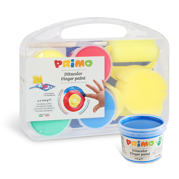 Primo Finger Paints 4 Pot #823VTDP w/Stencil/Roller/Sponge/Brush
